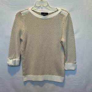 Karen Scott Sweater Women’s Medium Beige Tan Ribbed 3/4 Sleeve Stretchy  Chic